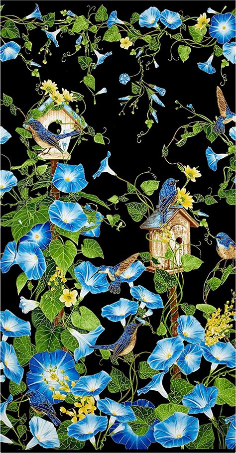 timeless treasures metallic morning glory 24in panel black fabric|timeless treasures precut fabric.